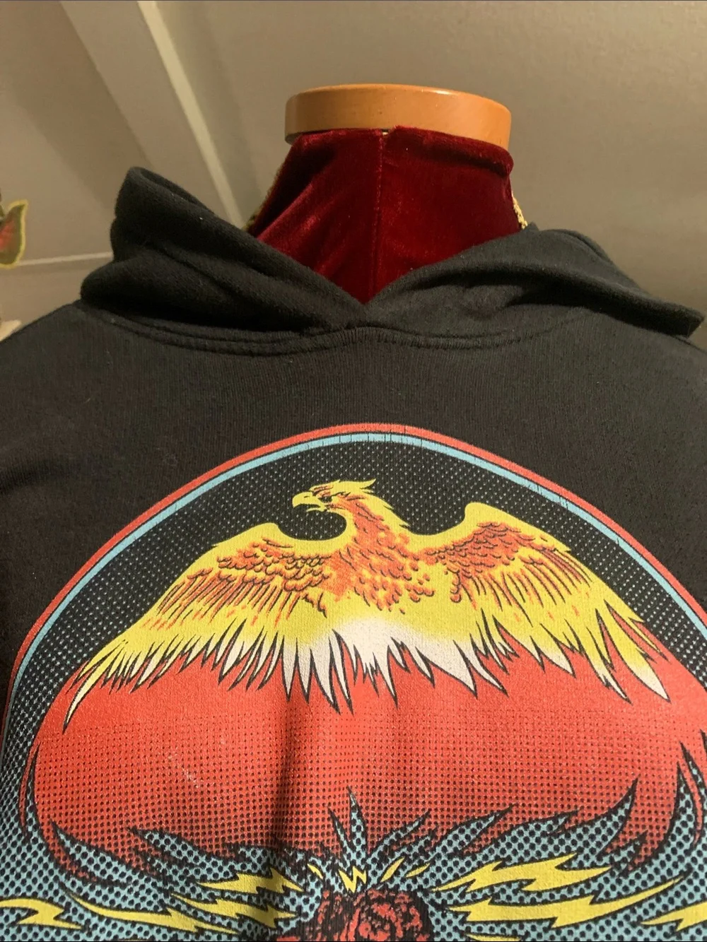 Upcycled Grateful Dead Black agraphic Hoodie with Rust Plaid Flannel Sleeves - Picture 7 of 11